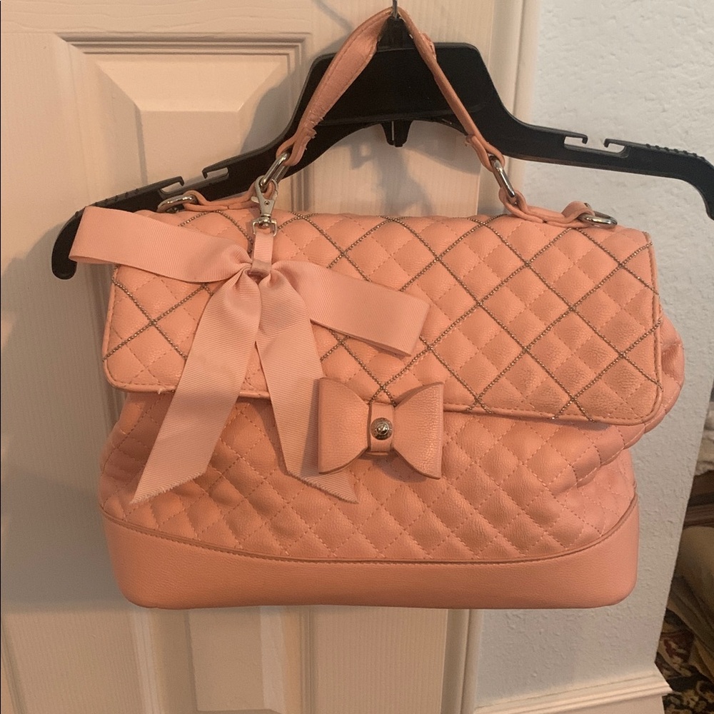 Betsey Johnson quilted Pink Floral Interior Handbag 14x6x10